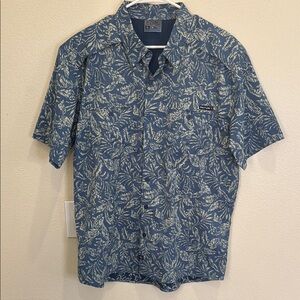 Salt Life Large Blue and White Tropical/Floral Casual SLX Fishing Style Shirt
